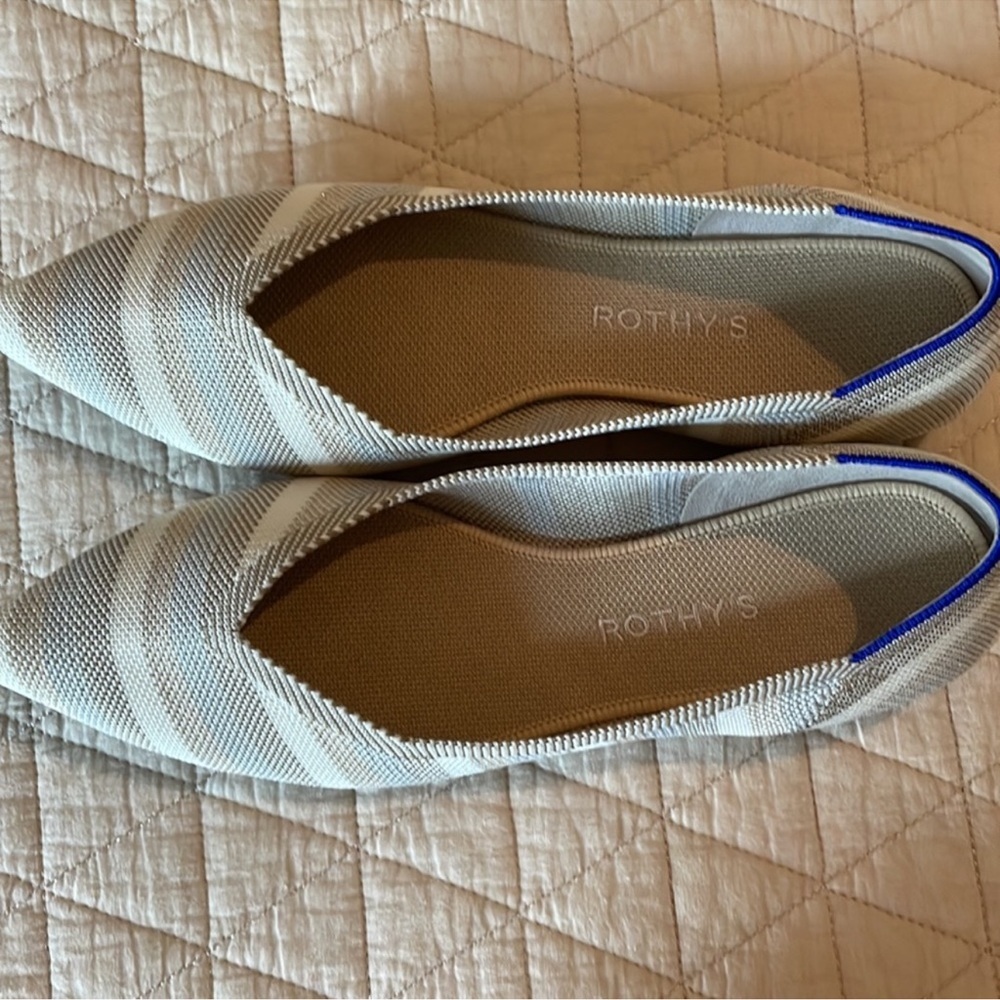 Rothy's W11.5 Pointed flats Cream Light Blue TanMetallic Stripe - Picture 2 of 8